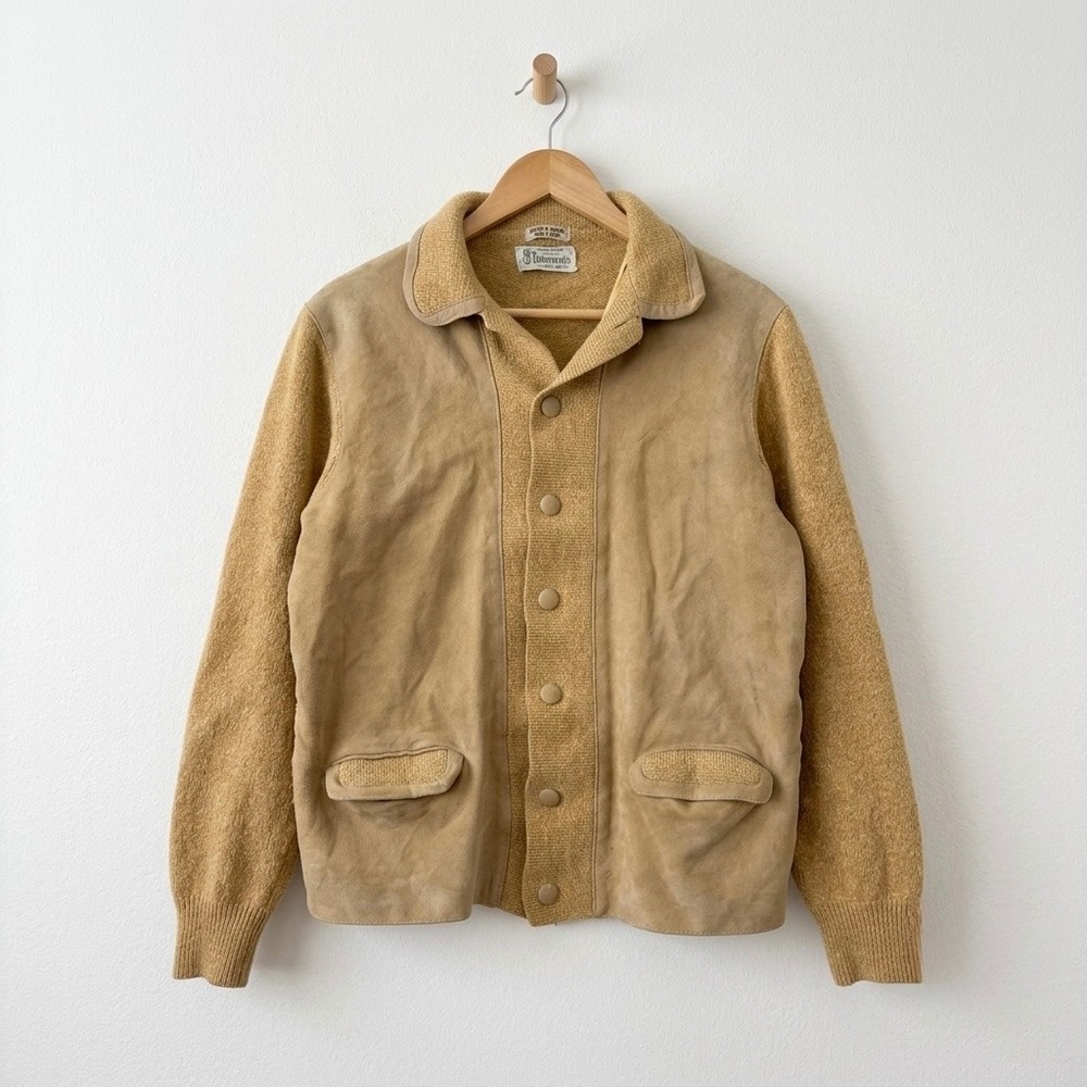 VTG 60s Suede Wool Knit Cardigan Jacket Mens L Lowenson's Spain Grandpacore